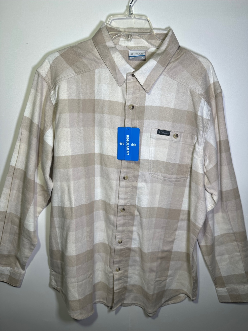 Columbia Men's Beige Plaid Button-Up Shirt NWT size large